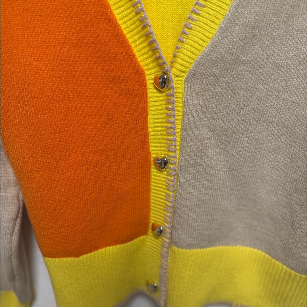 XO KIR by Kerri Rosenthal Colorblock Heart Cardigan Sweater - Picture 3 of 10